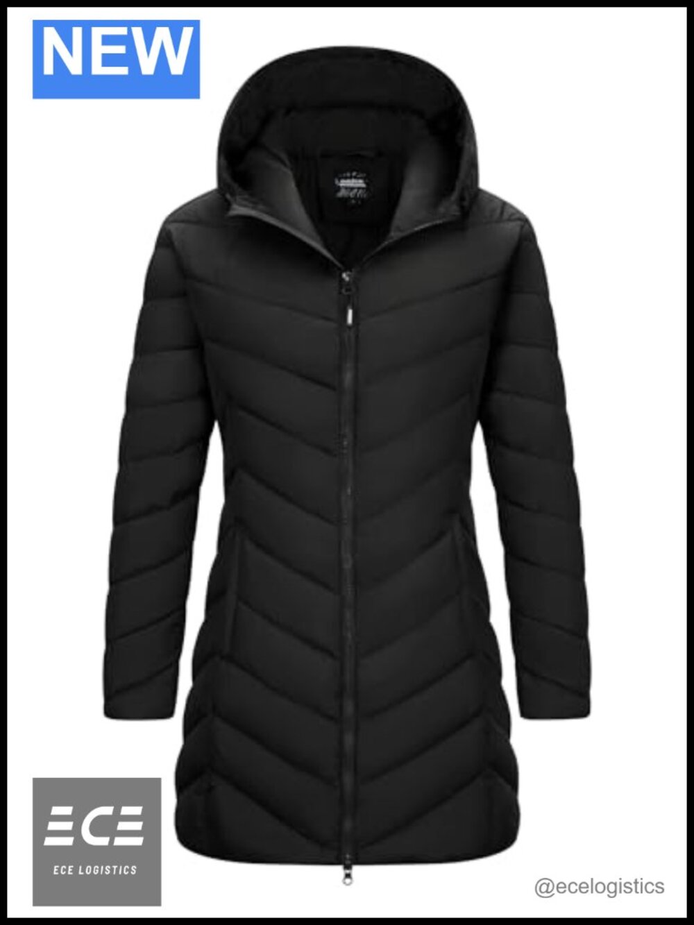 Long Hooded Lightweight Puffer Coat Winter Jacket Water Resistant Zip Pockets